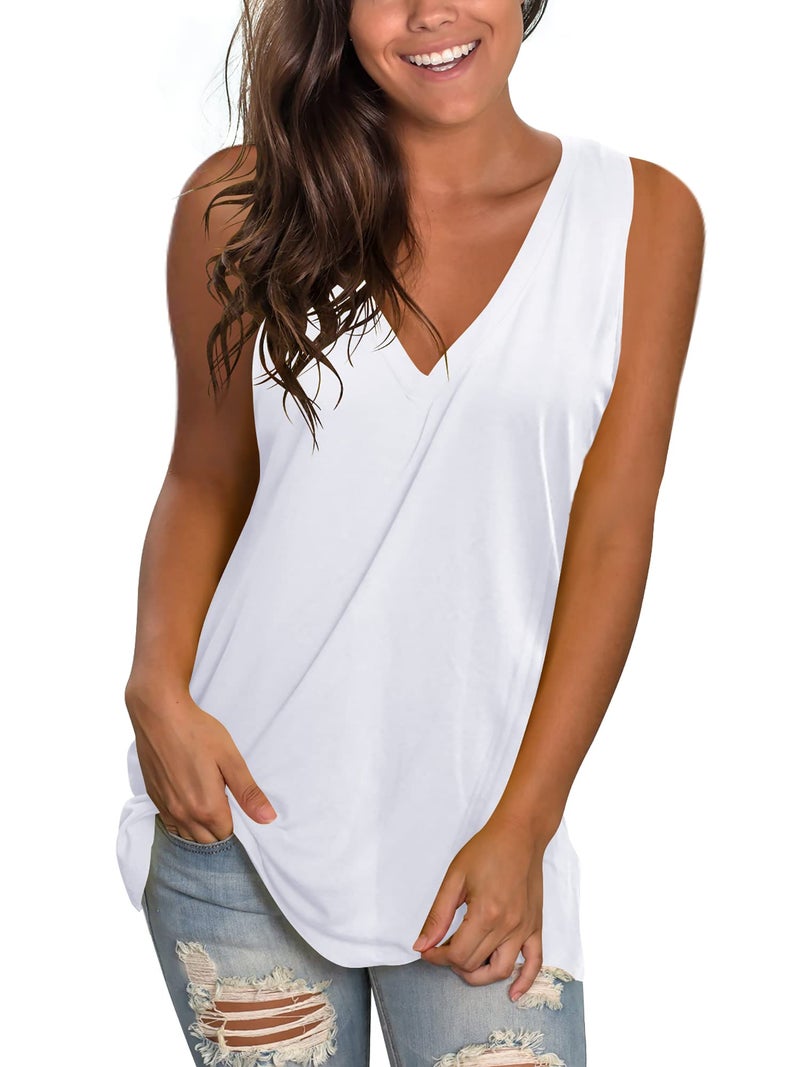 SAMPEEL Womens Sexy Cami Vest Loose Fit Tank Tops Sleeveless T-Shirts Woman White XXL - Image 1